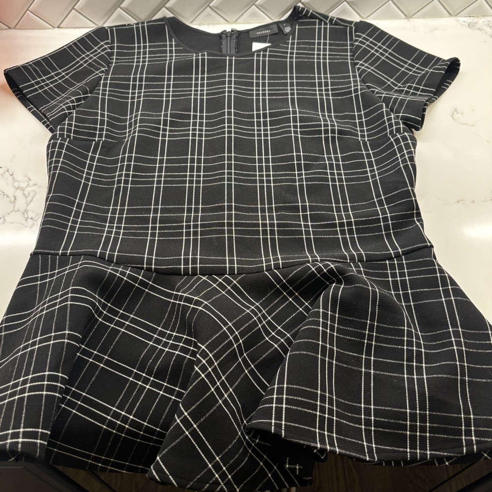 Halogen Black & White Plaid Peplum Top